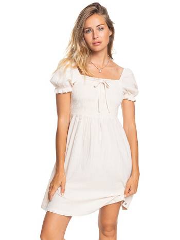 Roxy Hello Mini Again Puff Sleeve Women's Dress White | SG_LW2977