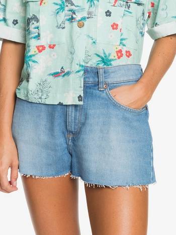 Roxy Kissing The Swell Denim Women's Shorts Blue | SG_LW1208