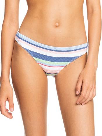 Roxy Line Up Mid-Rise Women's Bikini Bottoms White Stripes | SG_LW7436