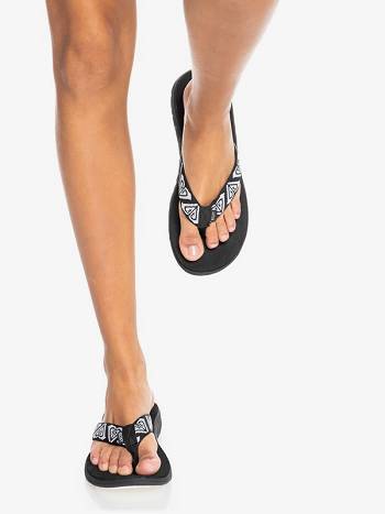 Roxy Lizzie Web Women's Flip Flops Black / White | SG_LW7093