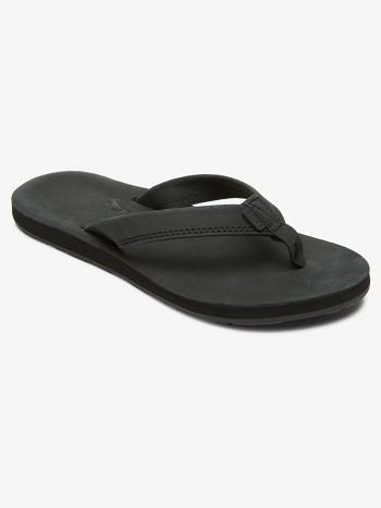 Roxy Lorraine Leather Women's Flip Flops Black | SG_LW4073