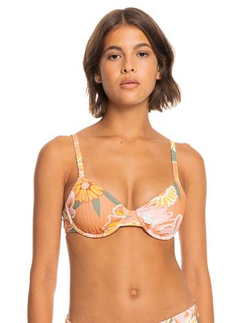 Roxy Love Rib The Muse Underwire Women's Bikini Tops brown flower | SG_LW1406