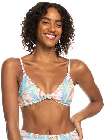 Roxy Love Rib The Surf Knot Triangle Women's Bikinis blue Flower | SG_LW9070