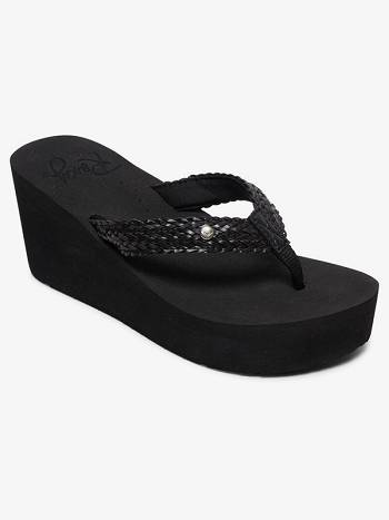 Roxy Mellie Wedge Women's Flip Flops Black | SG_LW5615