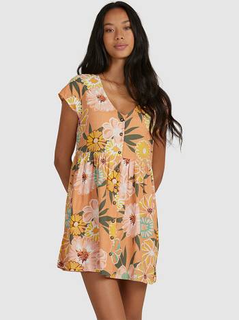 Roxy Oh Girl Slub Woven Women's Dress yellow | SG_LW5447