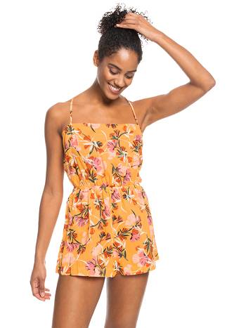 Roxy On Way Love Beach Romper Women's Cover Ups Yellow Flower | SG_LW2822