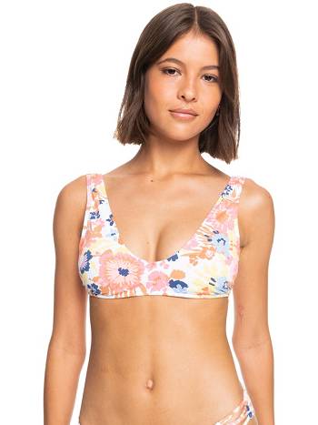 Roxy Printed Beach Classics Bralette Women's Bikini Tops white flower | SG_LW2342