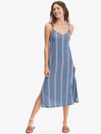 Roxy Promised Land Strappy Midi Women's Dress Blue Stripes | SG_LW7371