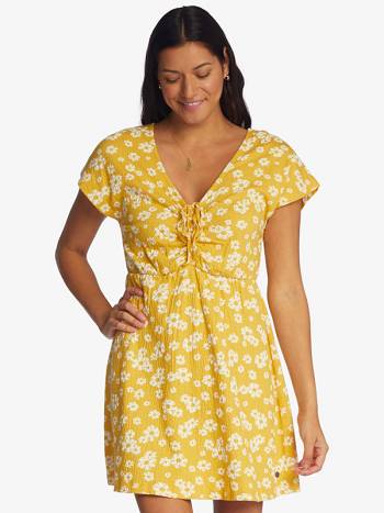 Roxy Simple Thoughts Knit Mini Women's Dress Yellow Flower | SG_LW8296