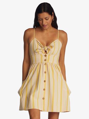 Roxy Under The Cali Sun Stripe Strappy Women's Dress Yellow Stripes | SG_LW9756