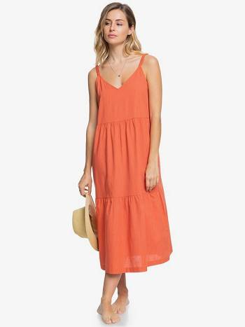 Roxy Waiting Line Tiered Midi Women's Dress Brown | SG_LW1789