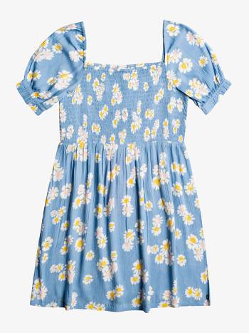 Roxy Walking In The Wind Puff Sleeve Kids' Dresses Blue | SG_LW8128