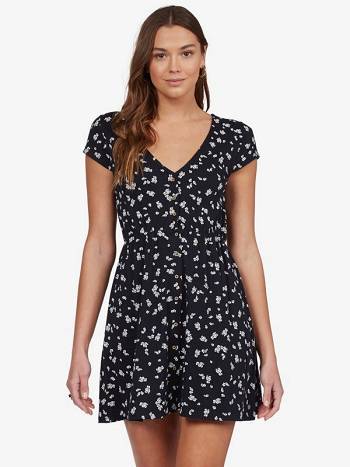 Roxy Wild Flowers Button Front Women's Dress Dark Grey | SG_LW1463