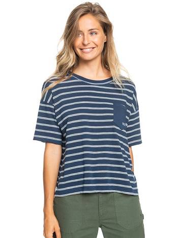 Roxy Winter Moon Women's T-Shirt Indigo Stripes | SG_LW8822